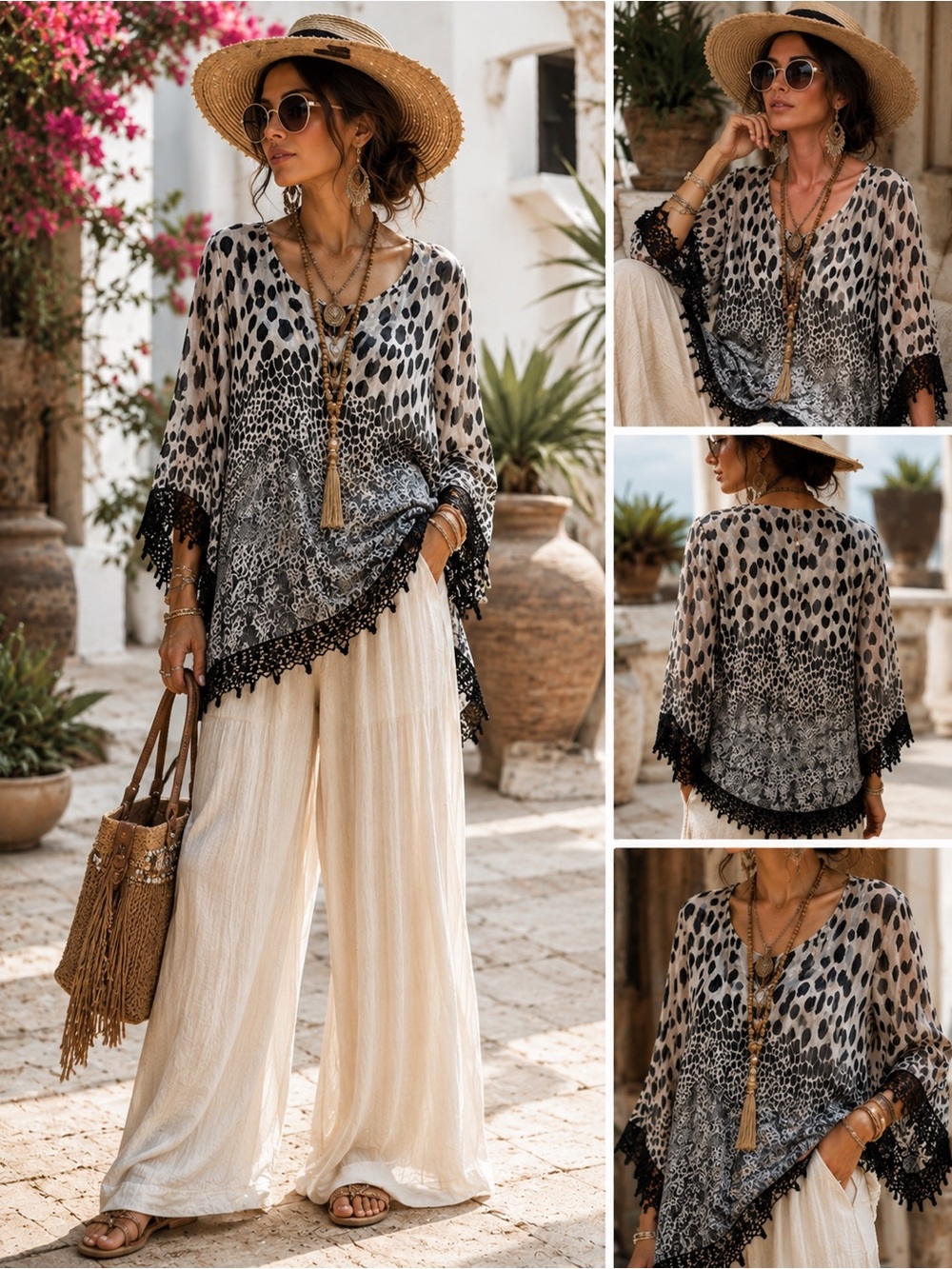 Mughbaby Sienna Rose Animal Print Poncho Top Size M
